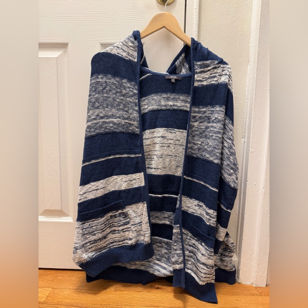 NYDJ Blue and white striped hooded cardigan